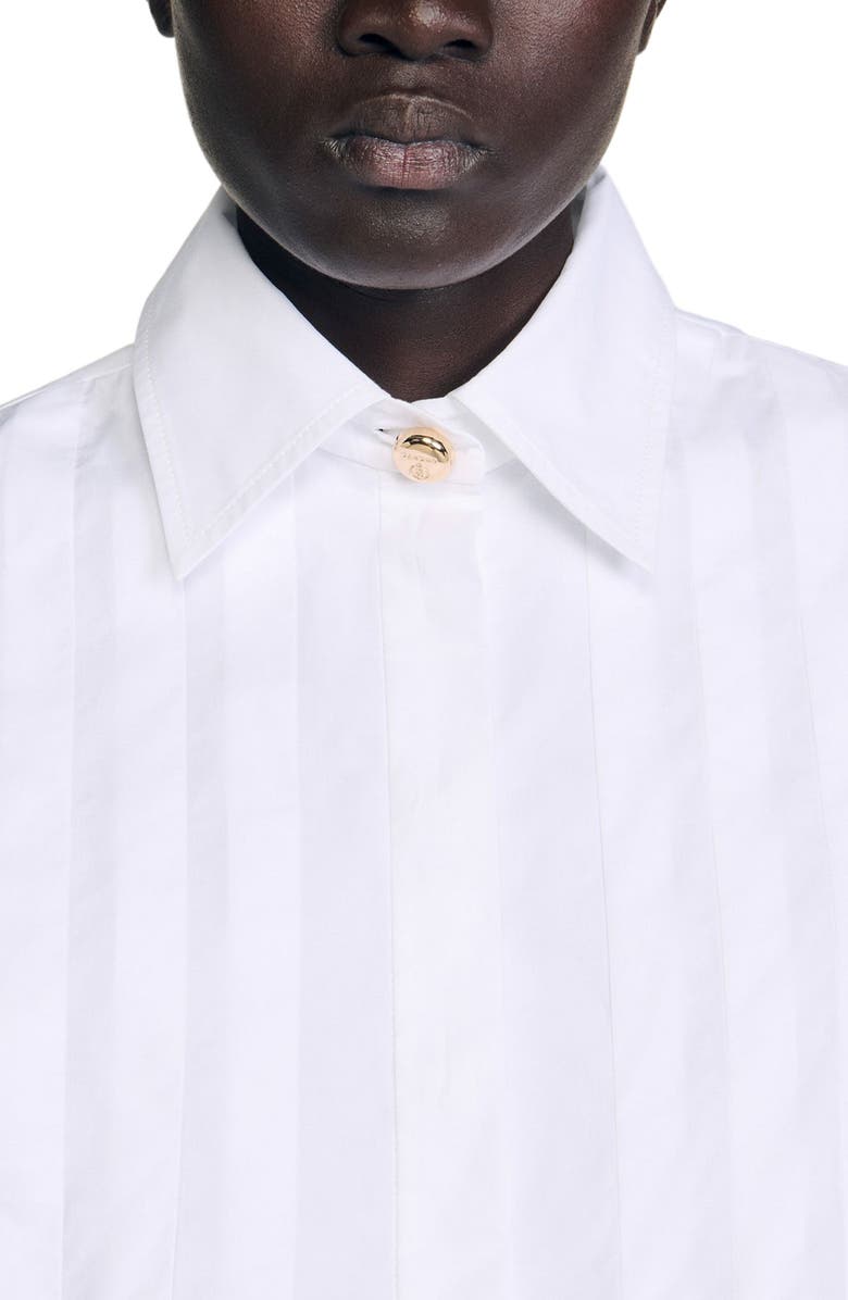 SANDRO Pleated cropped shirt, Alternate, color, White