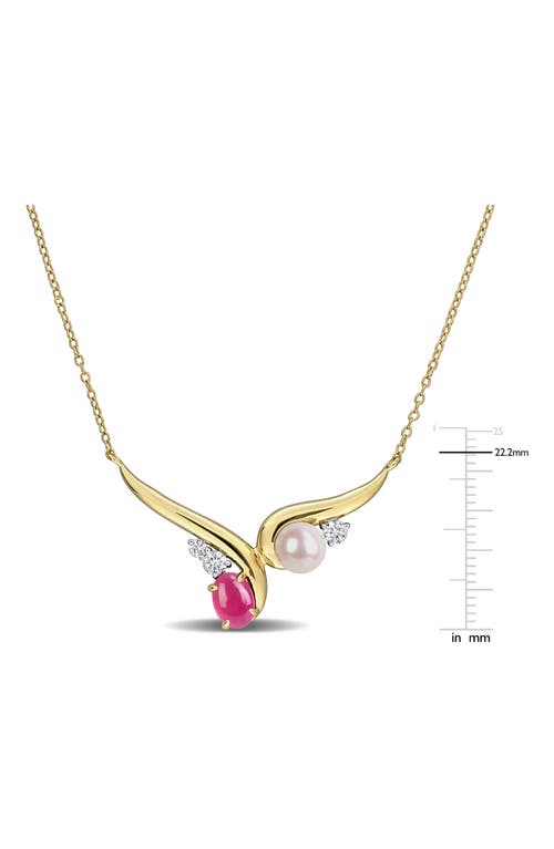 Delmar 6-6.5mm Cultured Freshwater Pearl With Created Ruby And White Sapphire Necklace In Red