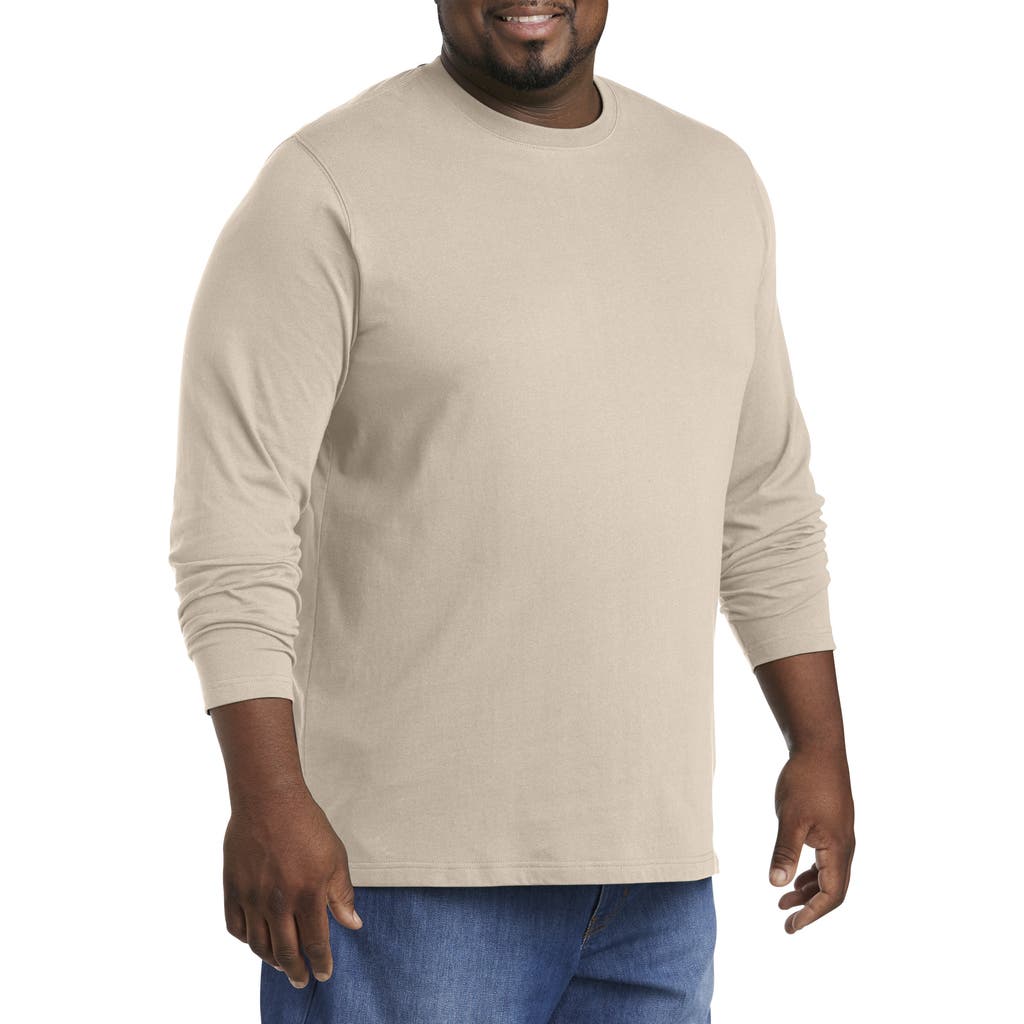 Harbor Bay By Dxl Moisture-wicking Long-sleeve T-shirt In Peyote Heather