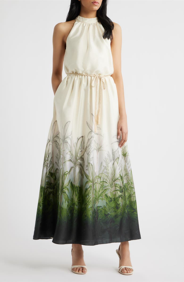 Julia Jordan Tropical Print Mock Neck Maxi Dress, Main, color, Ivory Multi