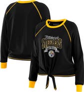 WEAR by Erin Andrews Women's WEAR by Erin Andrews Black/Gold Pittsburgh Steelers Tie-Front Long Sleeve Top