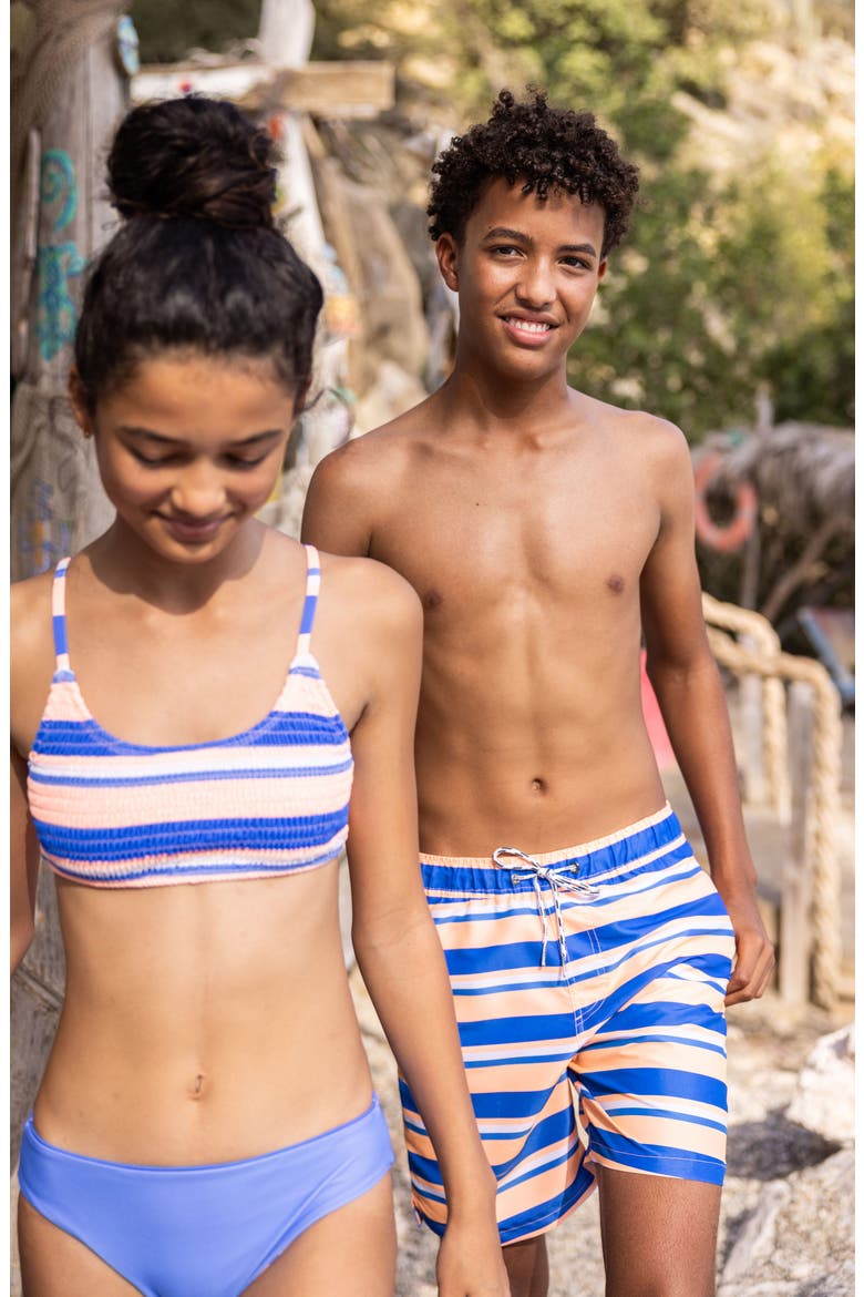 Kids' Tropicana Stripe Swim Trunks, Alternate, color, ORANGE / BLUE