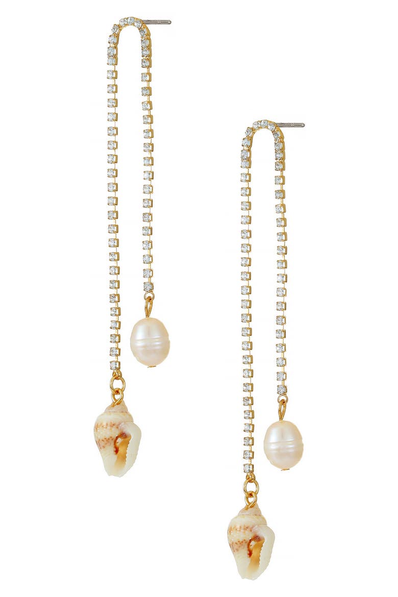 Shell & Freshwater Pearl Drop Earrings, Alternate, color, GOLD