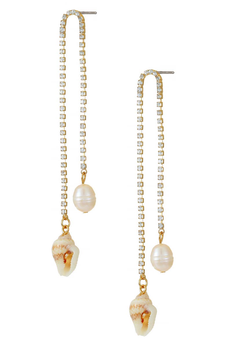 Ettika Shell & Freshwater Pearl Drop Earrings, Alternate, color, Gold