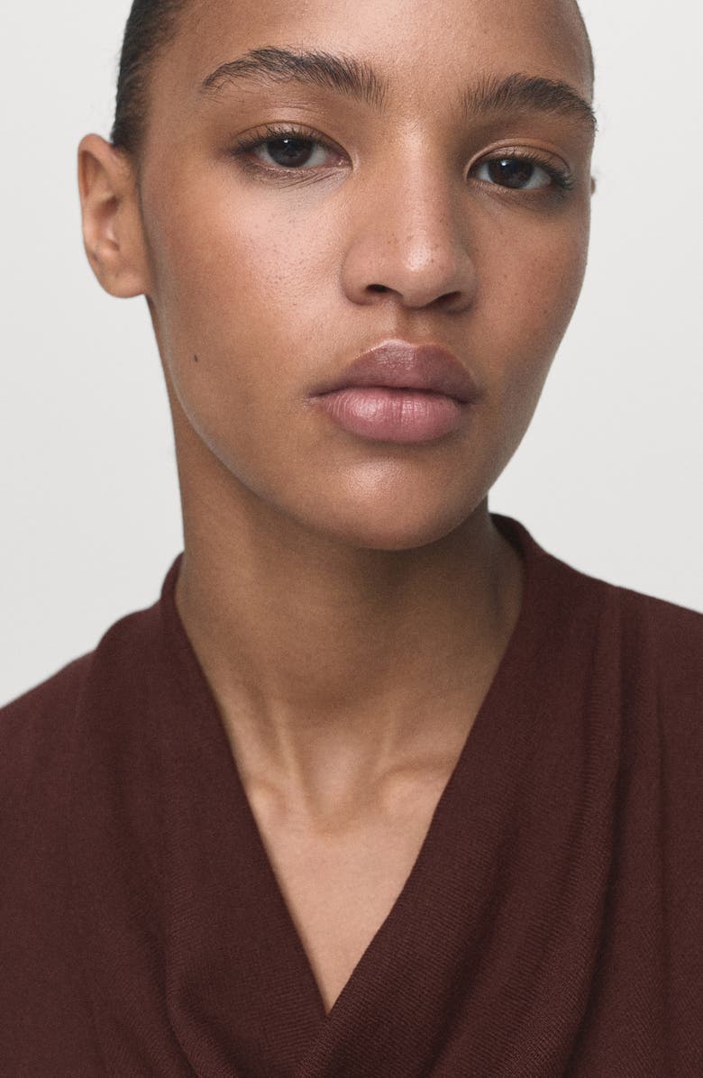 MANGO Ruched Cowl Neck Sleeveless Knit Top, Alternate, color, Brown