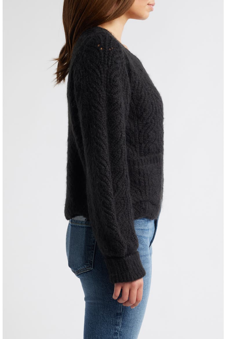 Blouson Sleeve Cable Knit Crop Cardigan, Alternate, color, BLACK