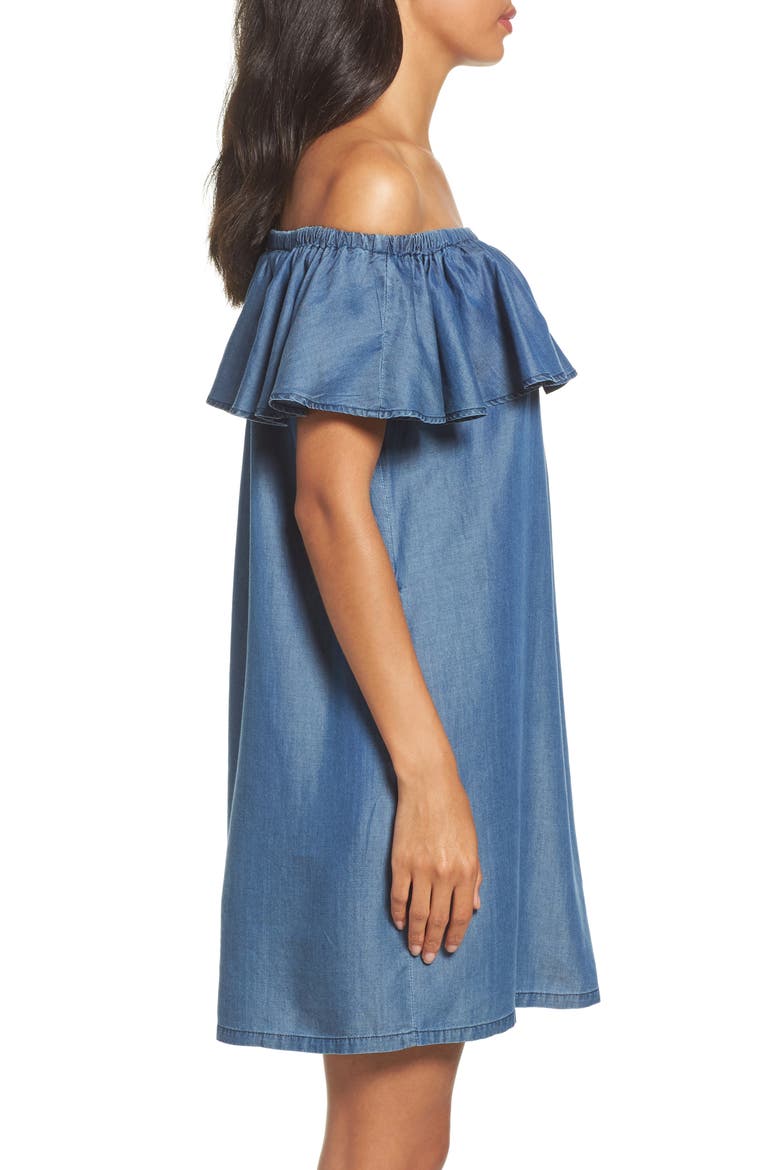Off the Shoulder Chambray Cover-Up Dress, Alternate, color, CHAMBRAY