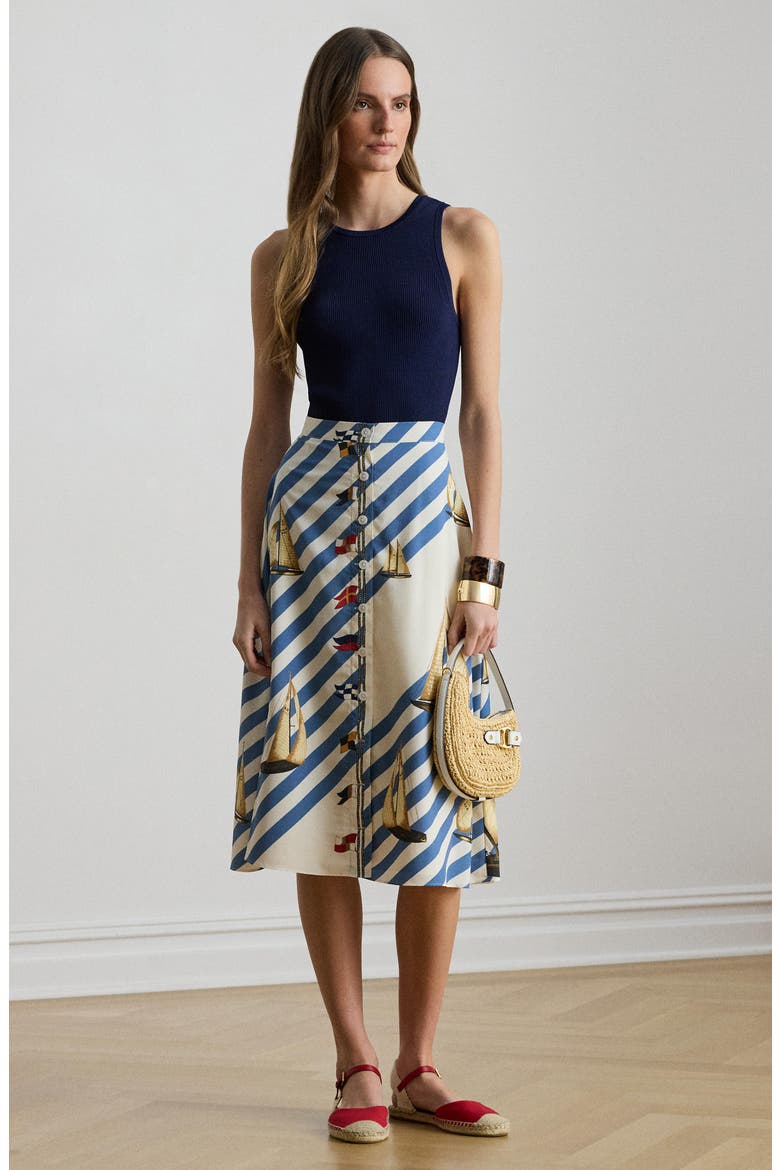 Print A-Line Midi Skirt, Alternate, color, CREAM MULTI