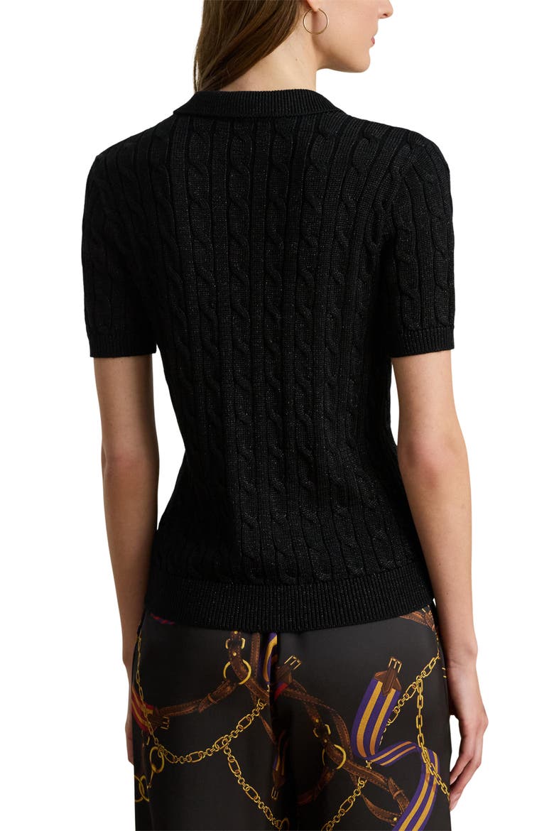 Metallic Cable Polo Sweater, Alternate, color, BLACK METALLIC