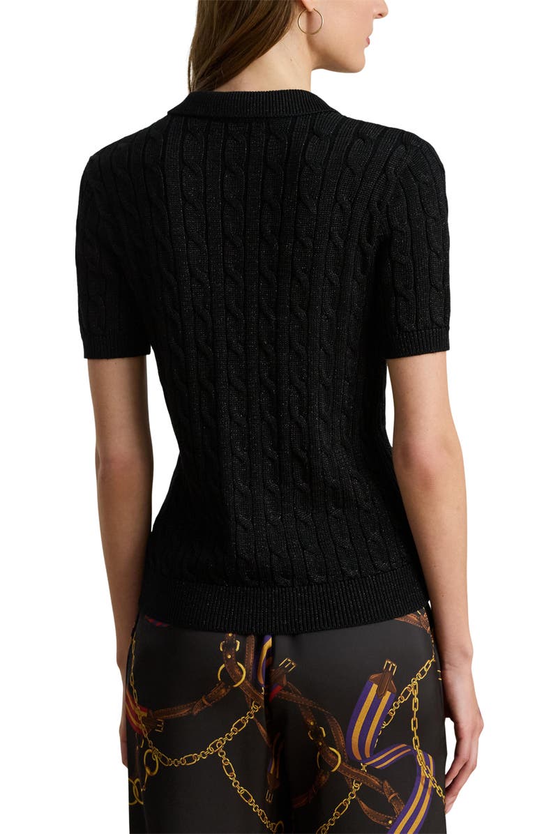 Lauren Ralph Lauren Metallic Cable Polo Sweater, Alternate, color, Black Metallic