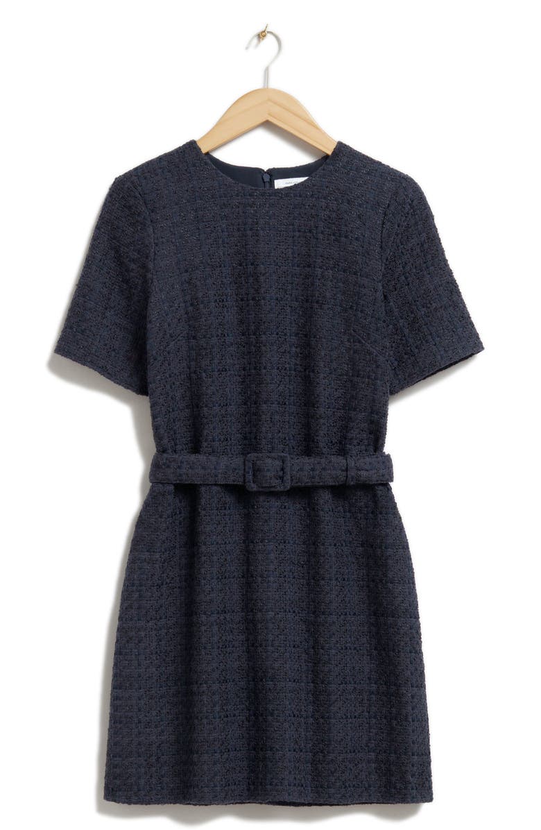 & Other Stories Belted Short Sleeve Tweed Dress, Main, color,