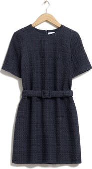 & Other Stories Belted Short Sleeve Tweed Dress