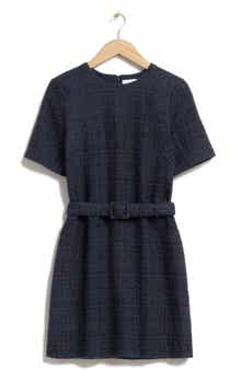 & Other Stories Belted Short Sleeve Tweed Dress