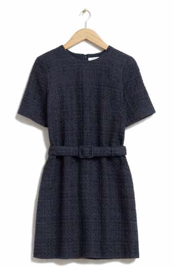 & Other Stories Belted Short Sleeve Tweed Dress