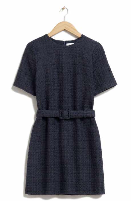 & Other Stories Belted Short Sleeve Tweed Dress
