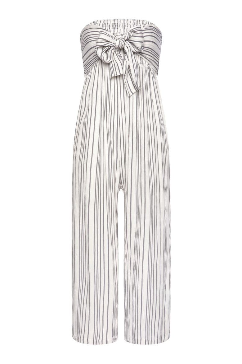 Tie Front Culotte Jumpsuit, Alternate, color, White & Grey