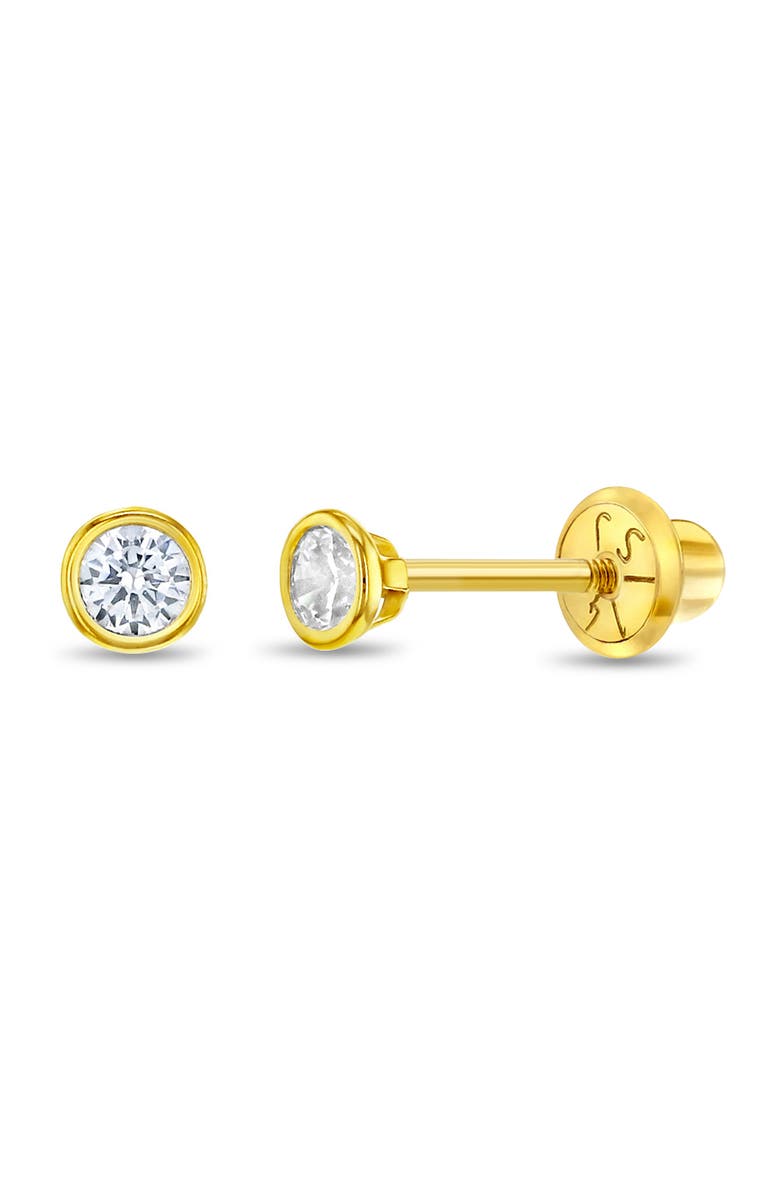 In Season Jewelry 14k Tiny Bezel Cubic Zirconia Earrings, Main, color, Gold