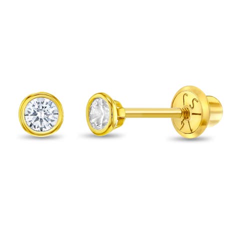 14k Tiny Bezel Cubic Zirconia Earrings