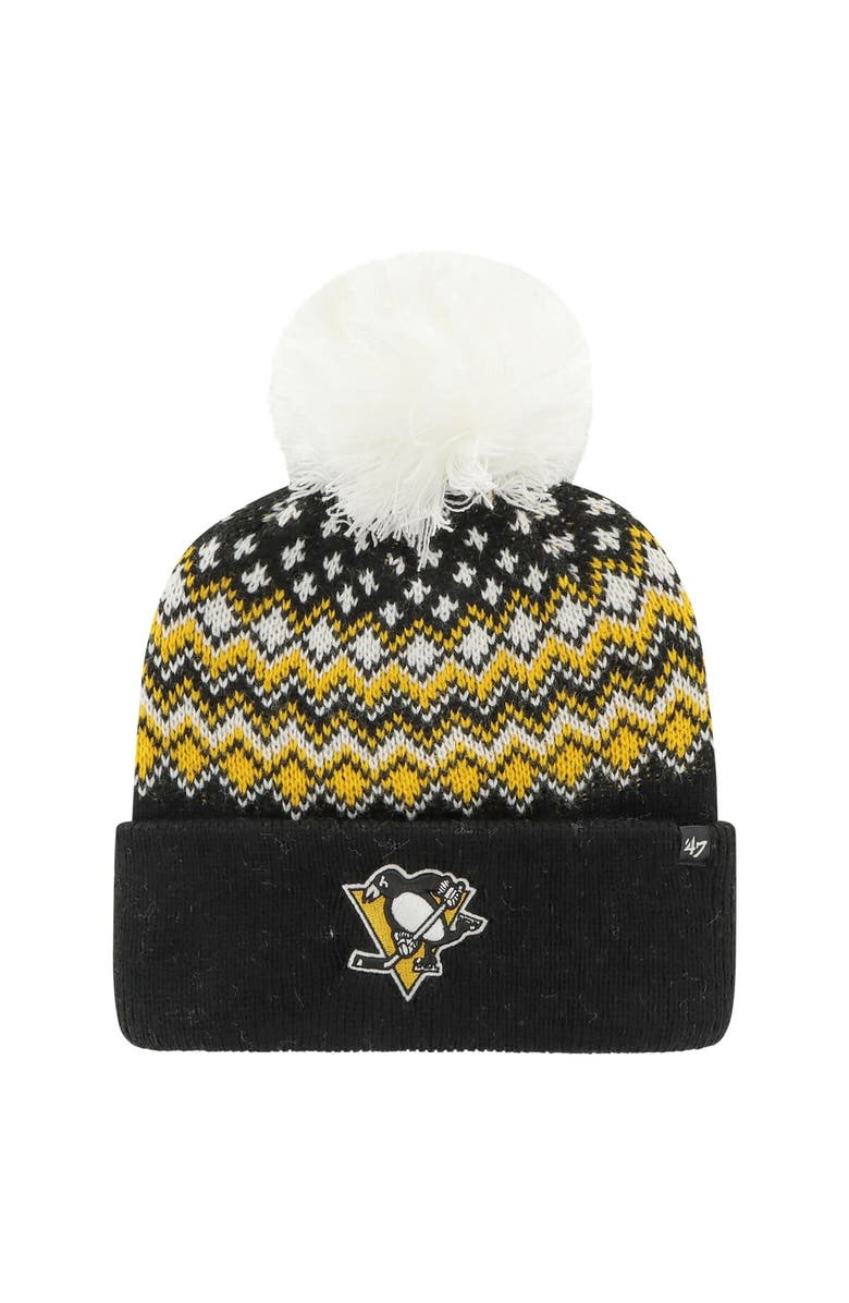 '47 Women's '47 Black Pittsburgh Penguins Elsa Cuffed Knit Hat with Pom, Main, color,