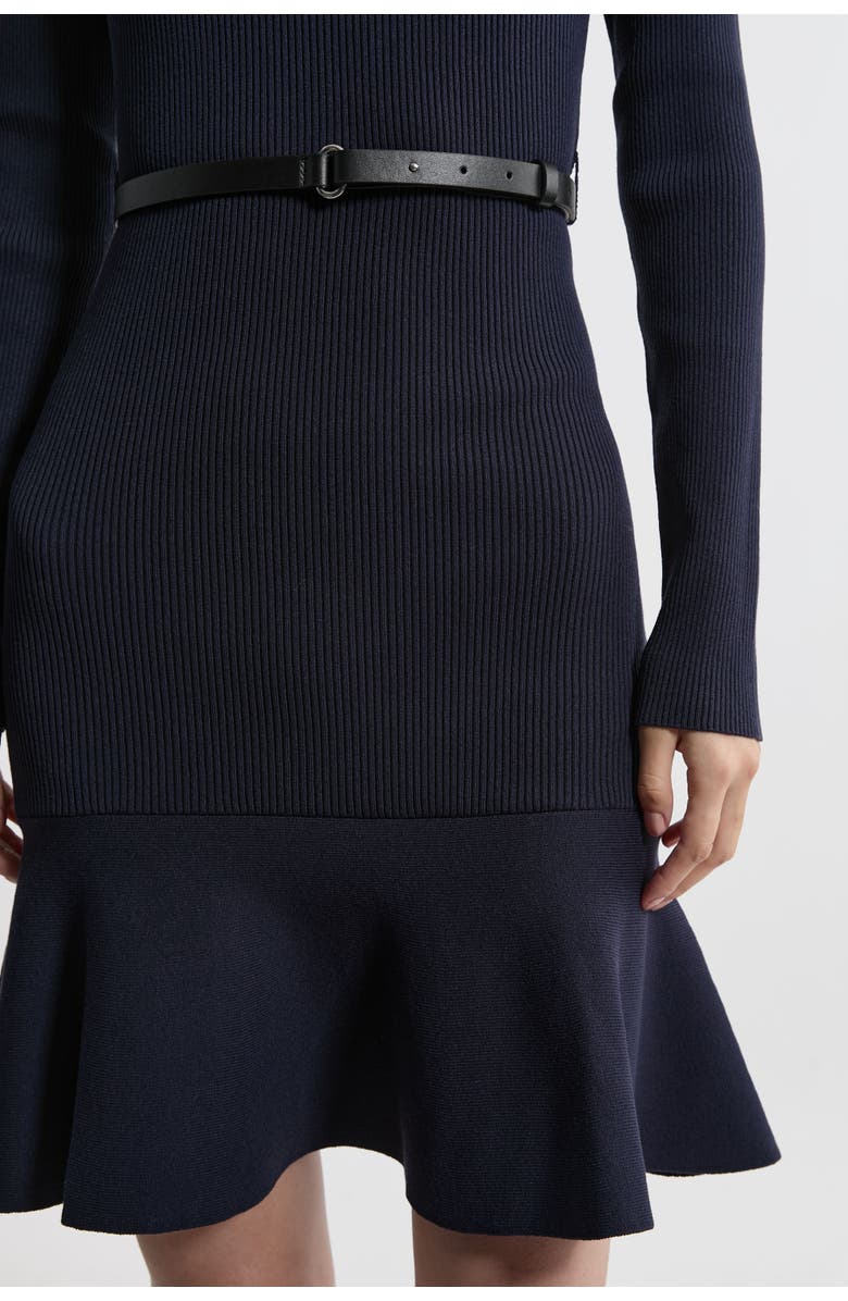 Karen Millen Roll Neck Belted Flippy Hem Mini Dress, Alternate, color, Navy