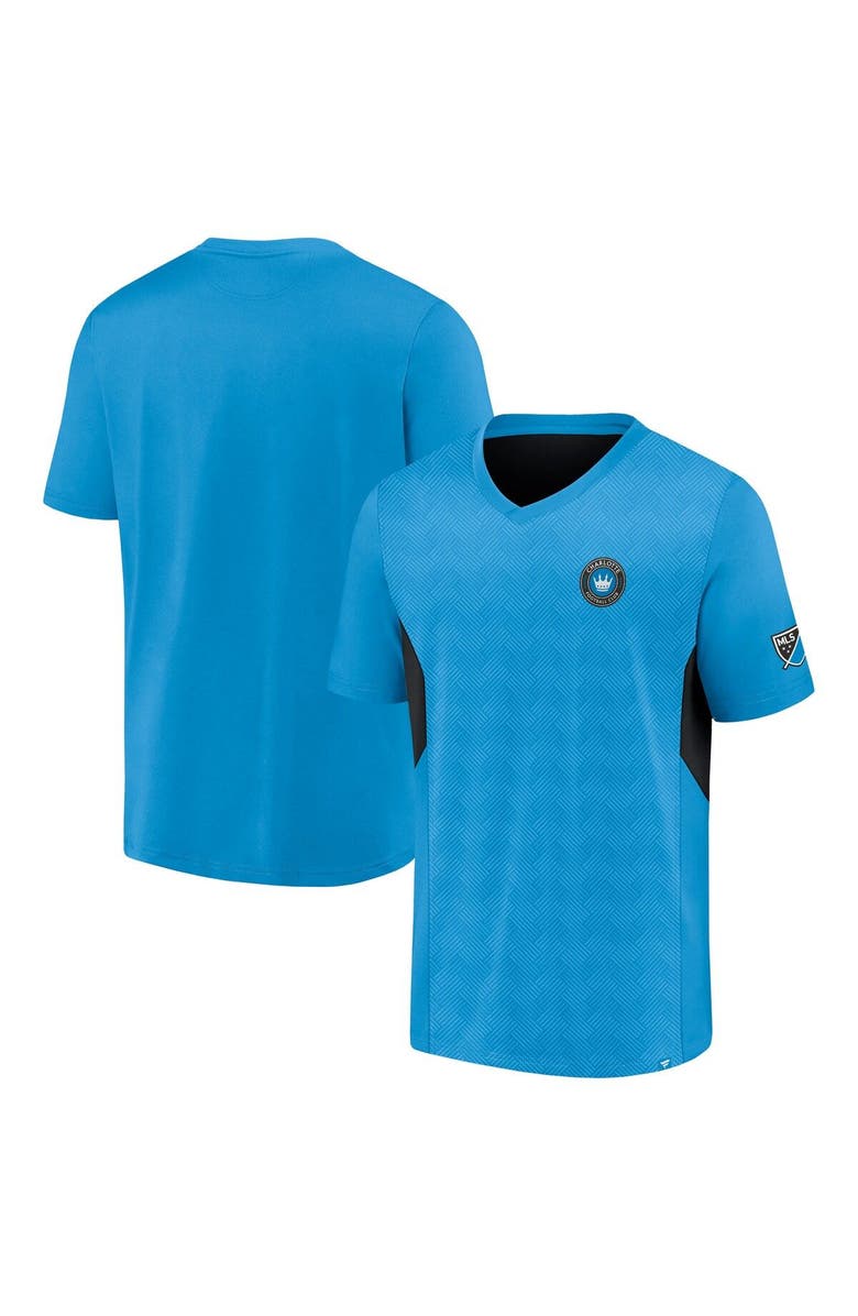FANATICS Men's Fanatics Branded Blue Charlotte FC Extended Play V-Neck T-Shirt, Main, color, 
