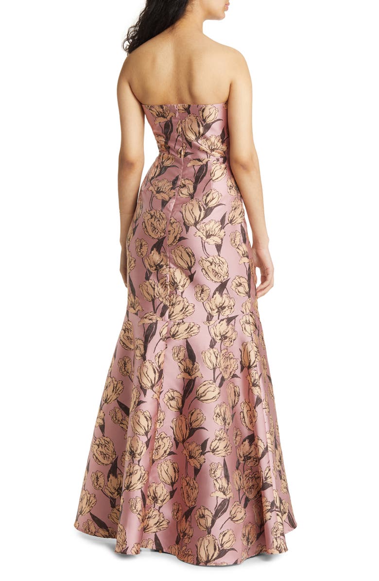 Lulus Gowning Around Floral Jacquard Strapless Trumpet Gown, Alternate, color,