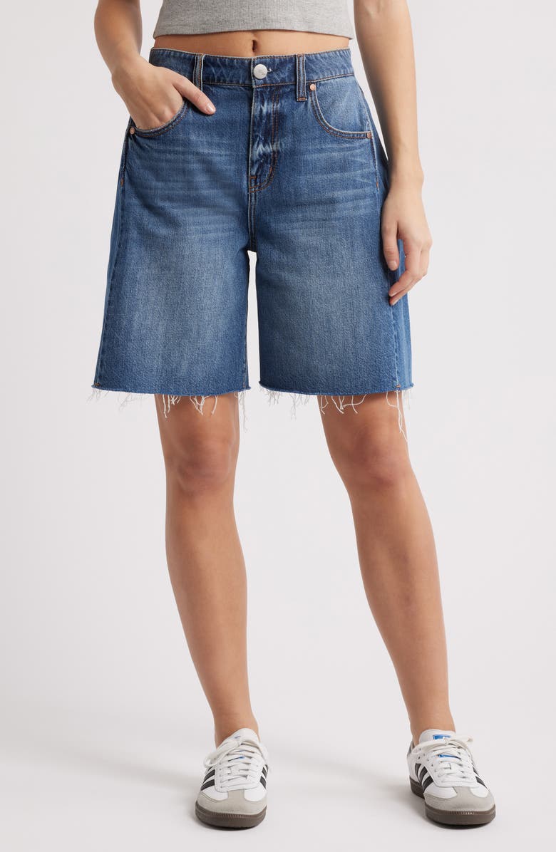 1822 Denim Raw Hem Pleated Denim Bermuda Shorts, Main, color, Zariah
