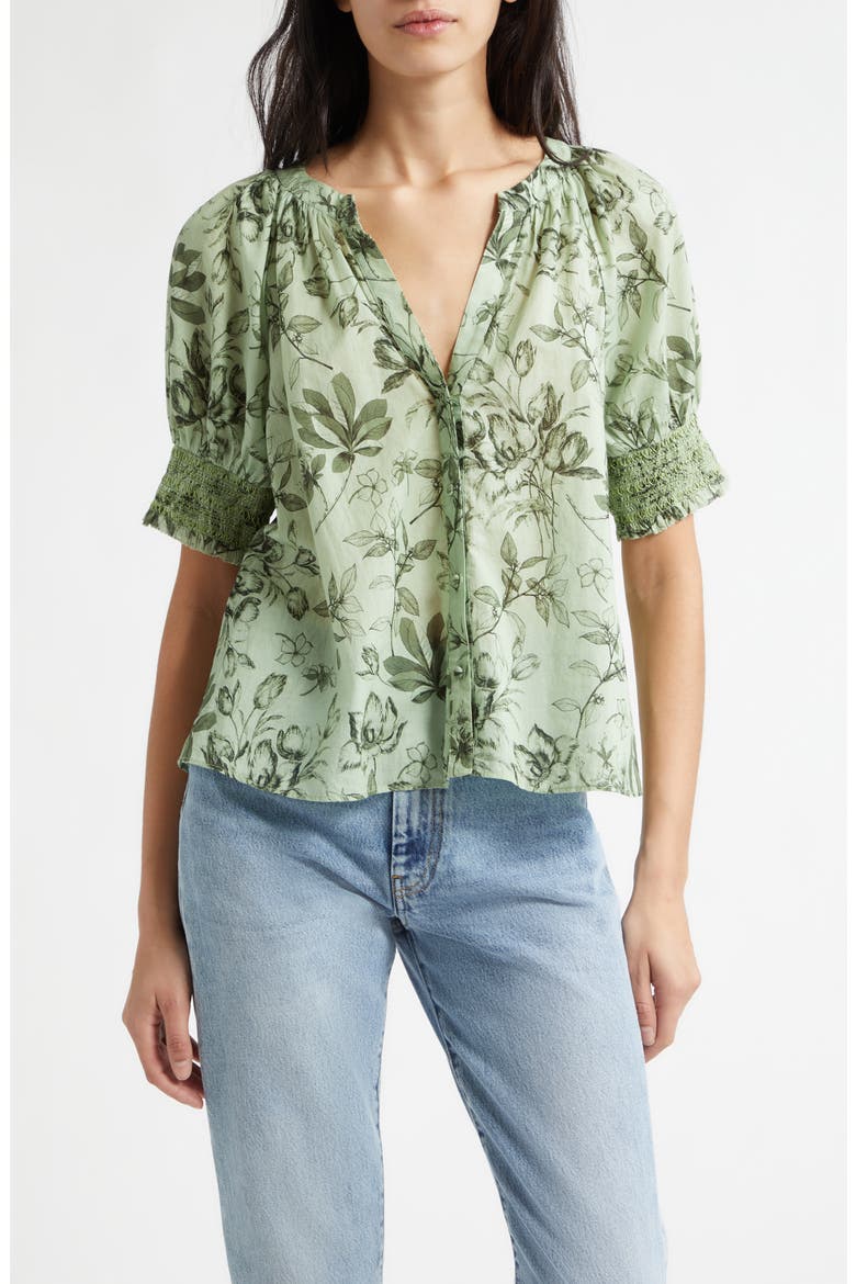 Thalia Floral Cotton Puff Sleeve Top, Main, color, MYSTIC GARDEN SAGE