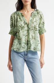 Alice + Olivia Thalia Floral Cotton Puff Sleeve Top