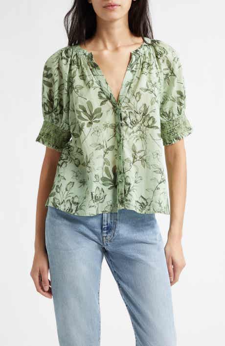 Alice + Olivia Thalia Floral Cotton Puff Sleeve Top