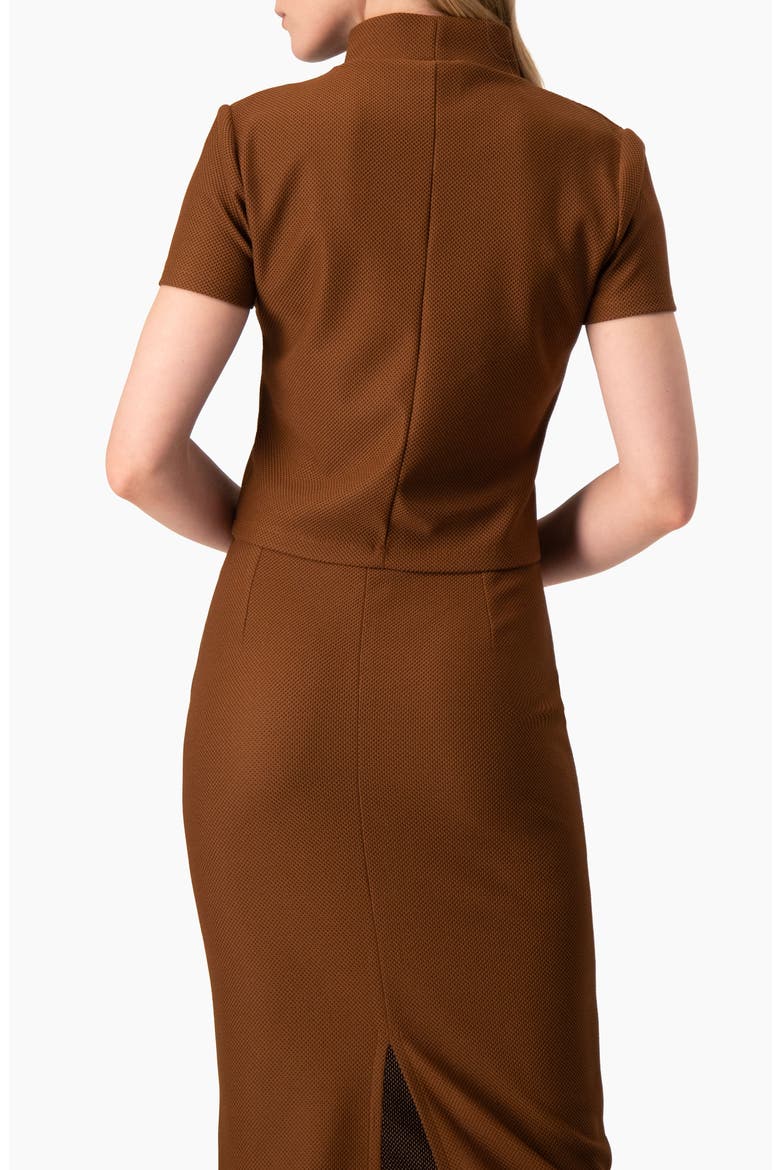 High-Neck Short Sleeve Cropped Top, Alternate, color, Light Brown