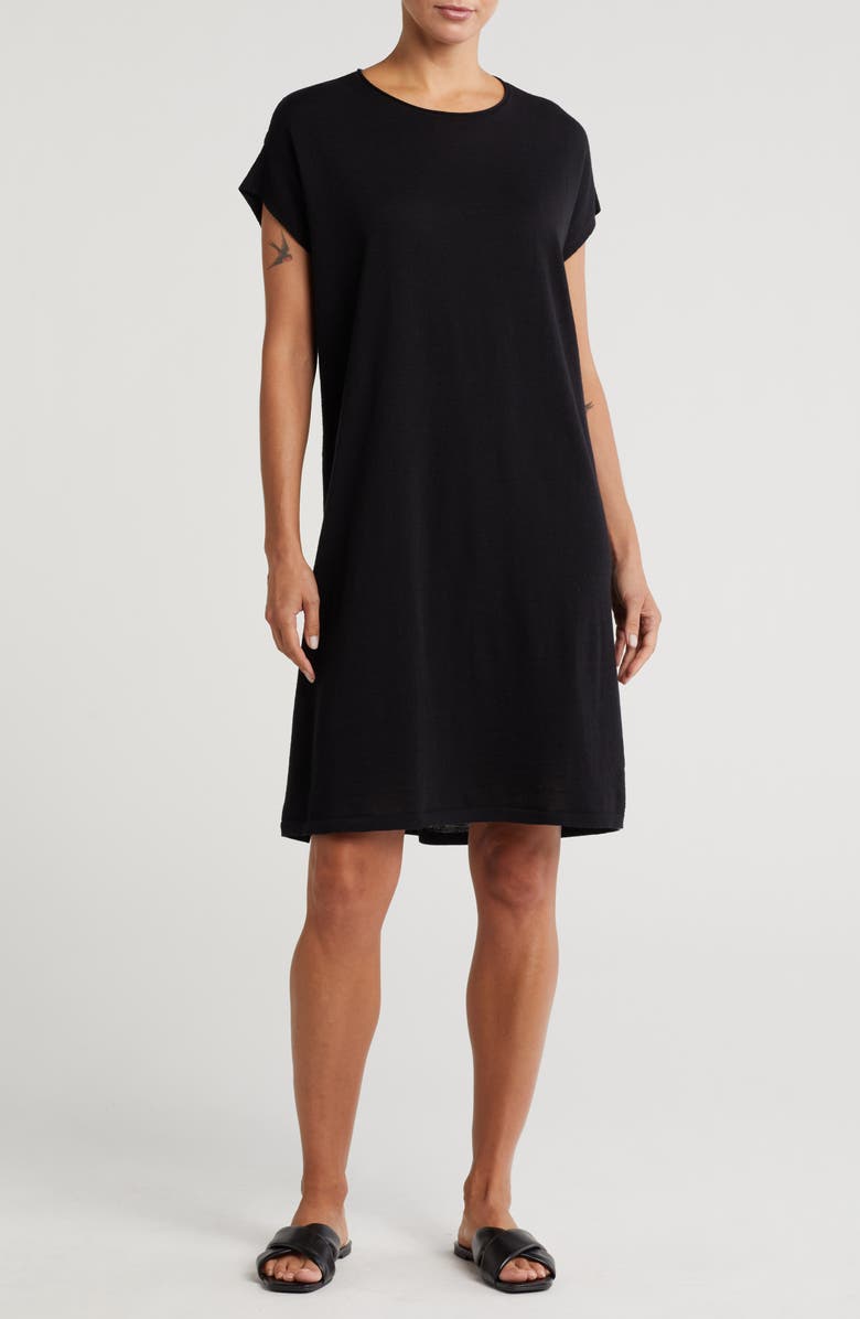 Eileen Fisher Crewneck Wool Shift Dress, Main, color,