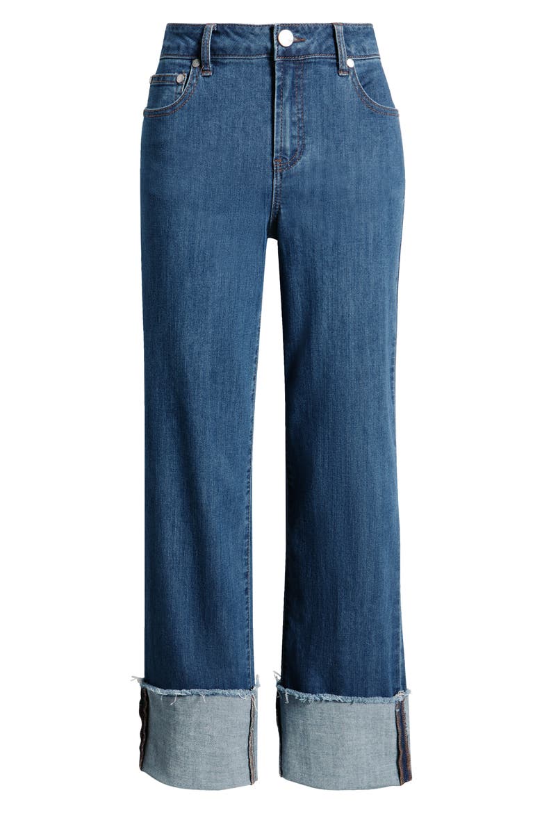 Cuffed Raw Hem Mid Rise Straight Leg Jeans, Alternate, color, SELMA