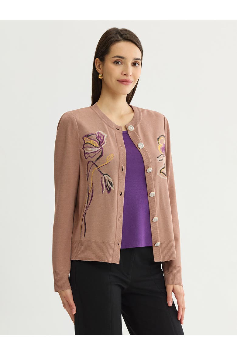 Relaxed Floral Embroidered Knit Cardigan, Alternate, color, Charmeuse/Fresh Purple
