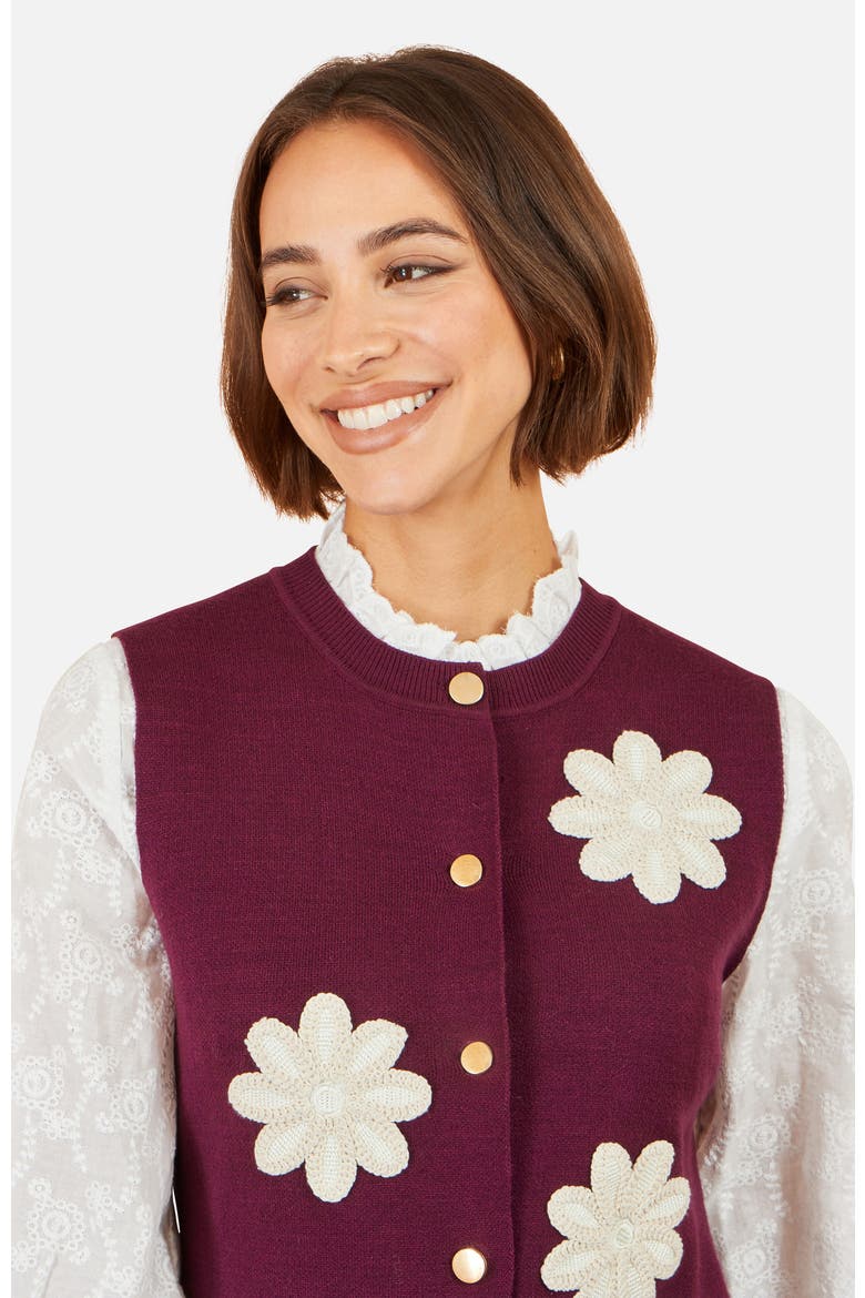 Flower Appliqué Knit Waistcoat, Alternate, color, Burgundy