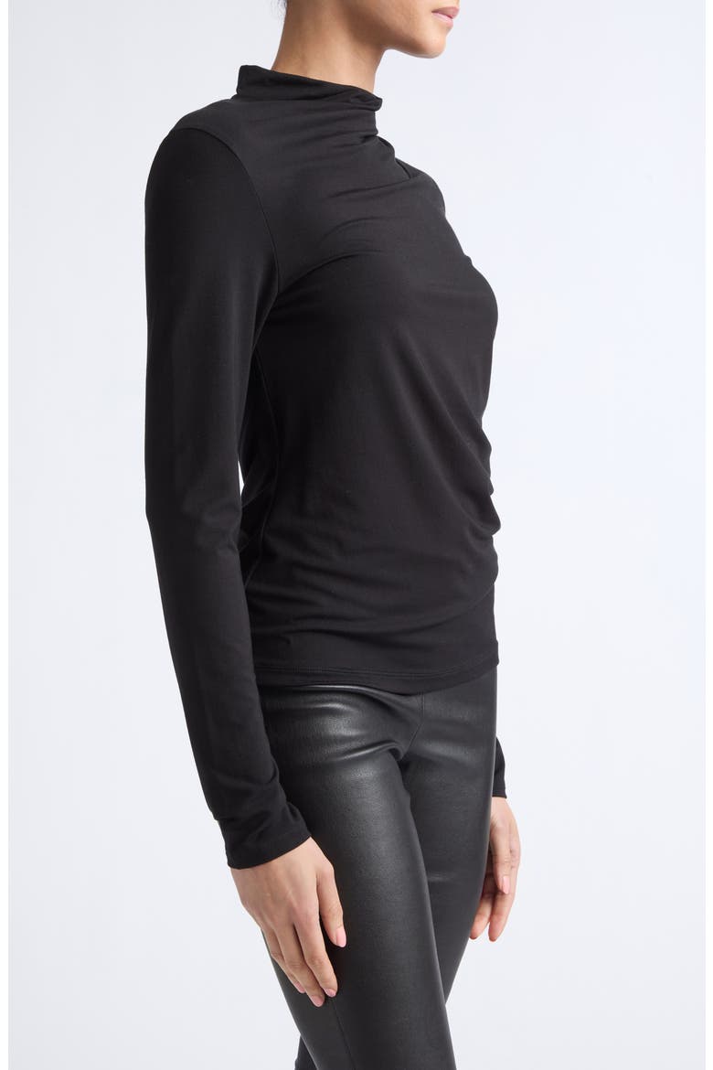 Side Drape Funnel Neck Top, Alternate, color, BLACK