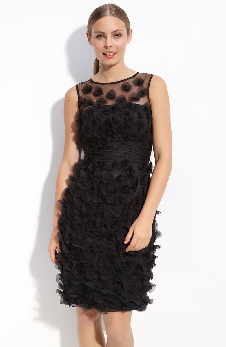 JS Collections Floral Appliqué Chiffon Illusion Sheath Dress, Main, color, 