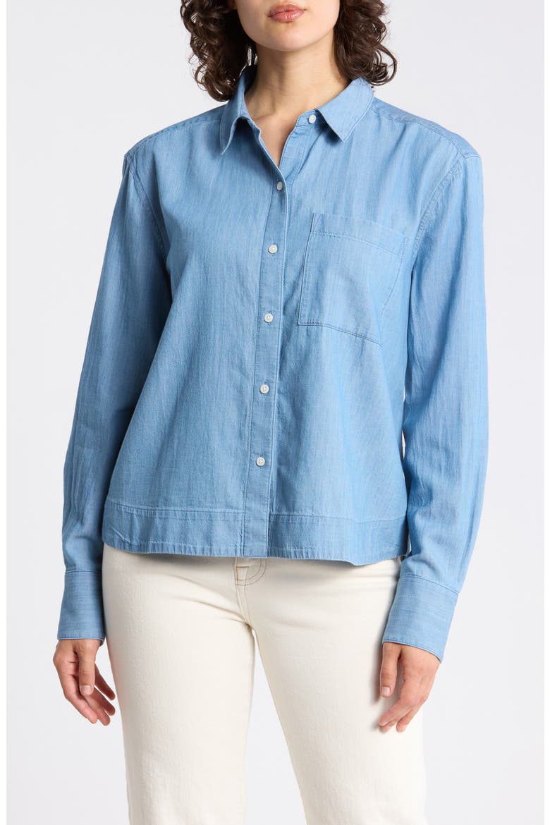 Chambray Core Button Front Shirt, Main, color, MEDIUM WASH