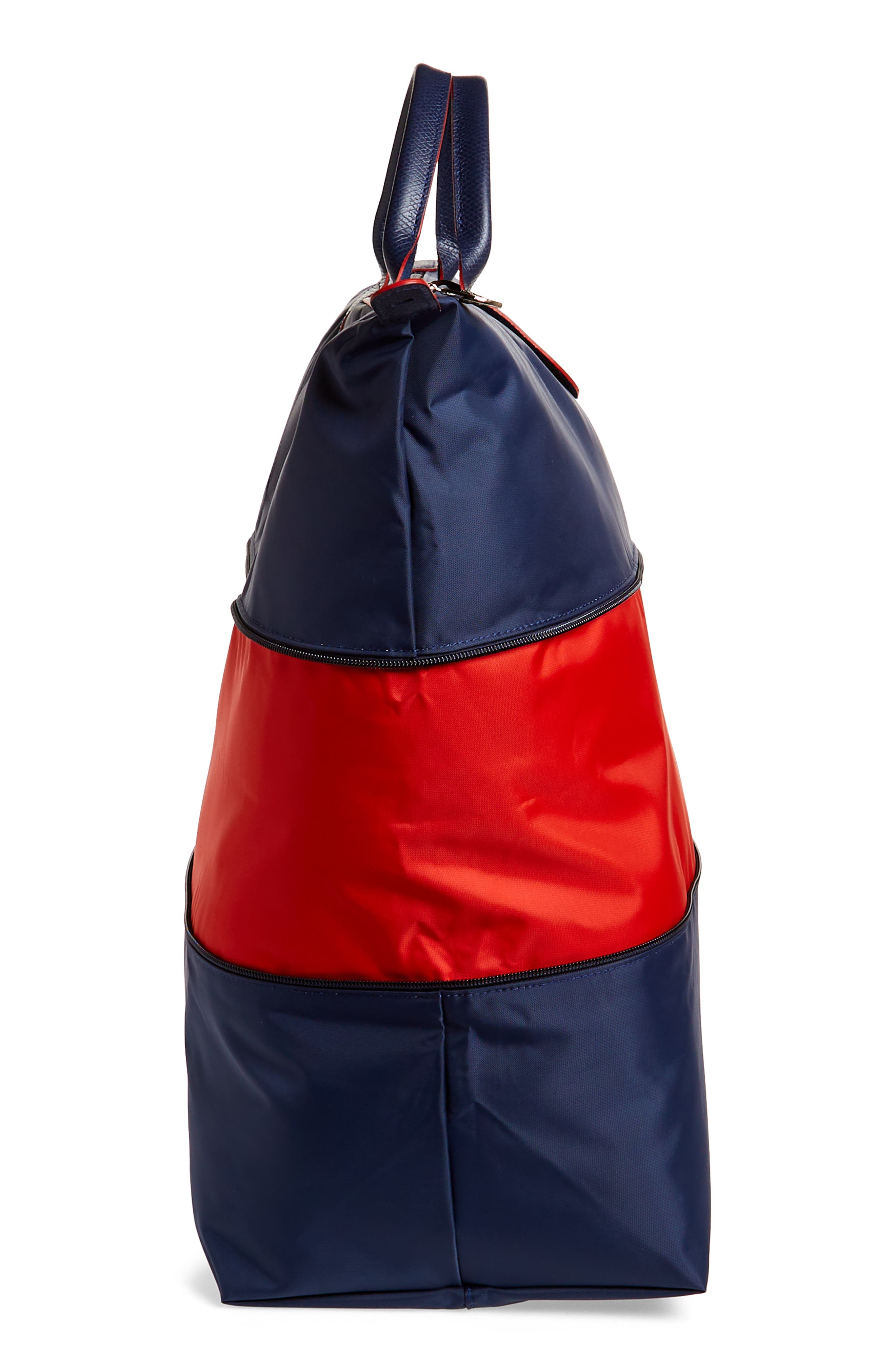 Large Le Pliage Recycled Canvas Travel Bag, Alternate, color, E24 NAVY /VERMILION