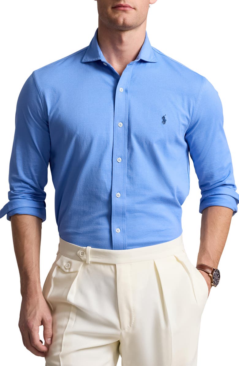Polo Ralph Lauren Jersey Knit Button-Up Shirt, Main, color, 