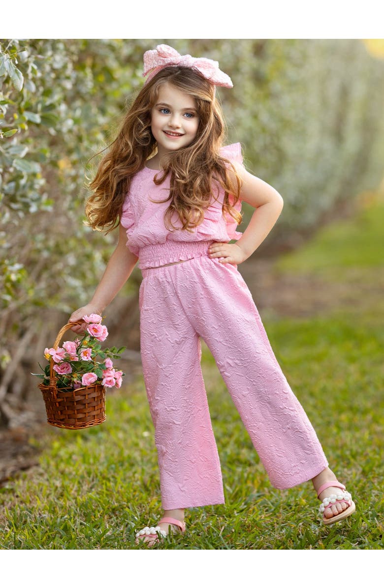 Mia Belle Girls Girls Springtime Blush Textured Top and Matching Pant Set, Alternate, color, Pink