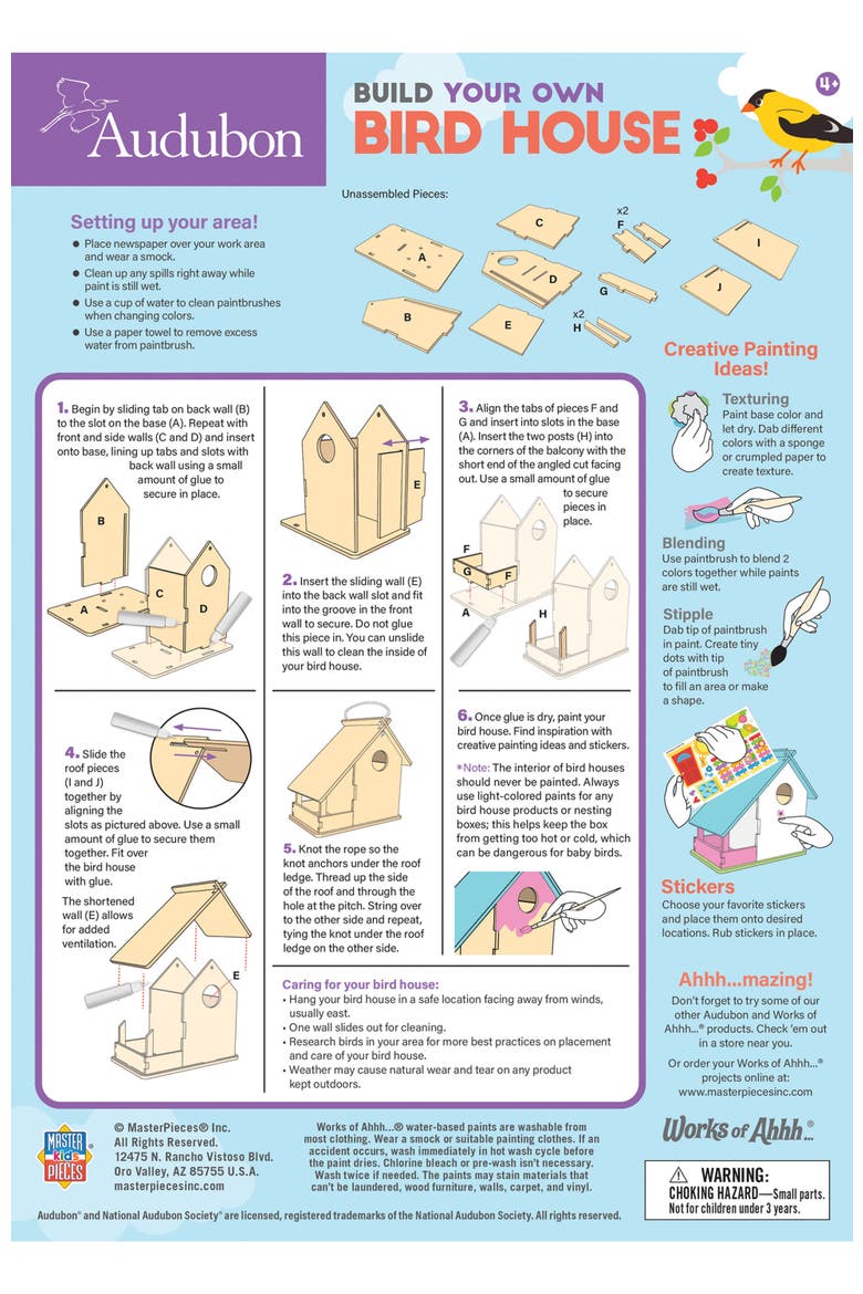 Audubon Bird House Wood Craft Kit, Alternate, color, Multicolor