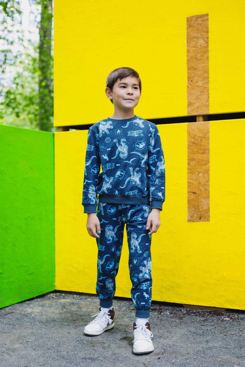 Jurassic Park Blue (Dinosaur) Sweatshirt and French Terry Pants Set, Alternate, color, Blue Raptor Navy