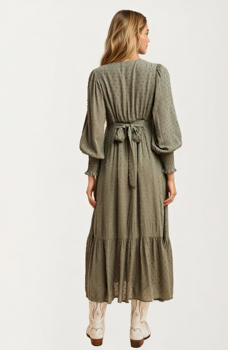 Knit and Lounge Button Front Puff Sleeve Maxi Dress, Alternate, color, 