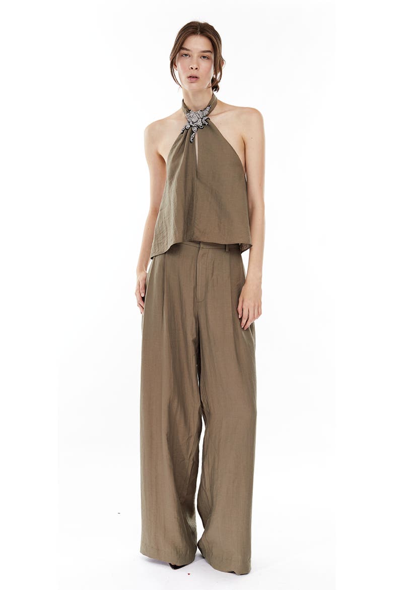 Mona Collar Top, Alternate, color, Olive-green