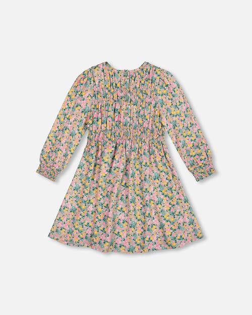 Deux Par Deux Smocked Viscose Dress With Floral In Brown