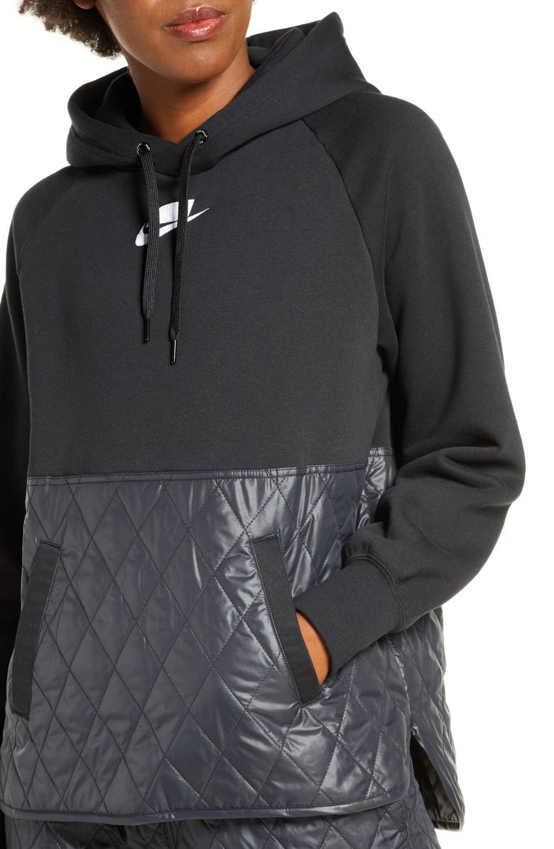 Nike Sportswear Logo Mixed Media Quilted Hoodie, Alternate, color,