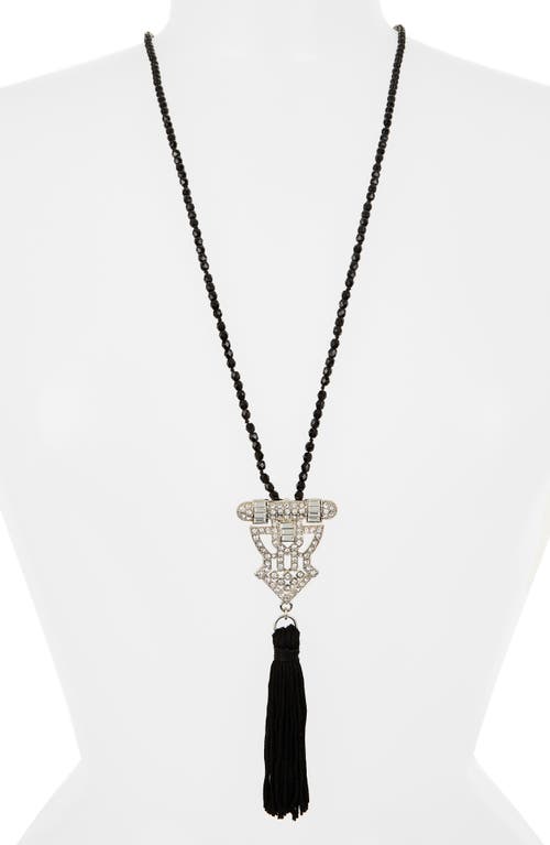 Kenneth Jay Lane Pavé Crystal & Tassel Drop Beaded Long Necklace