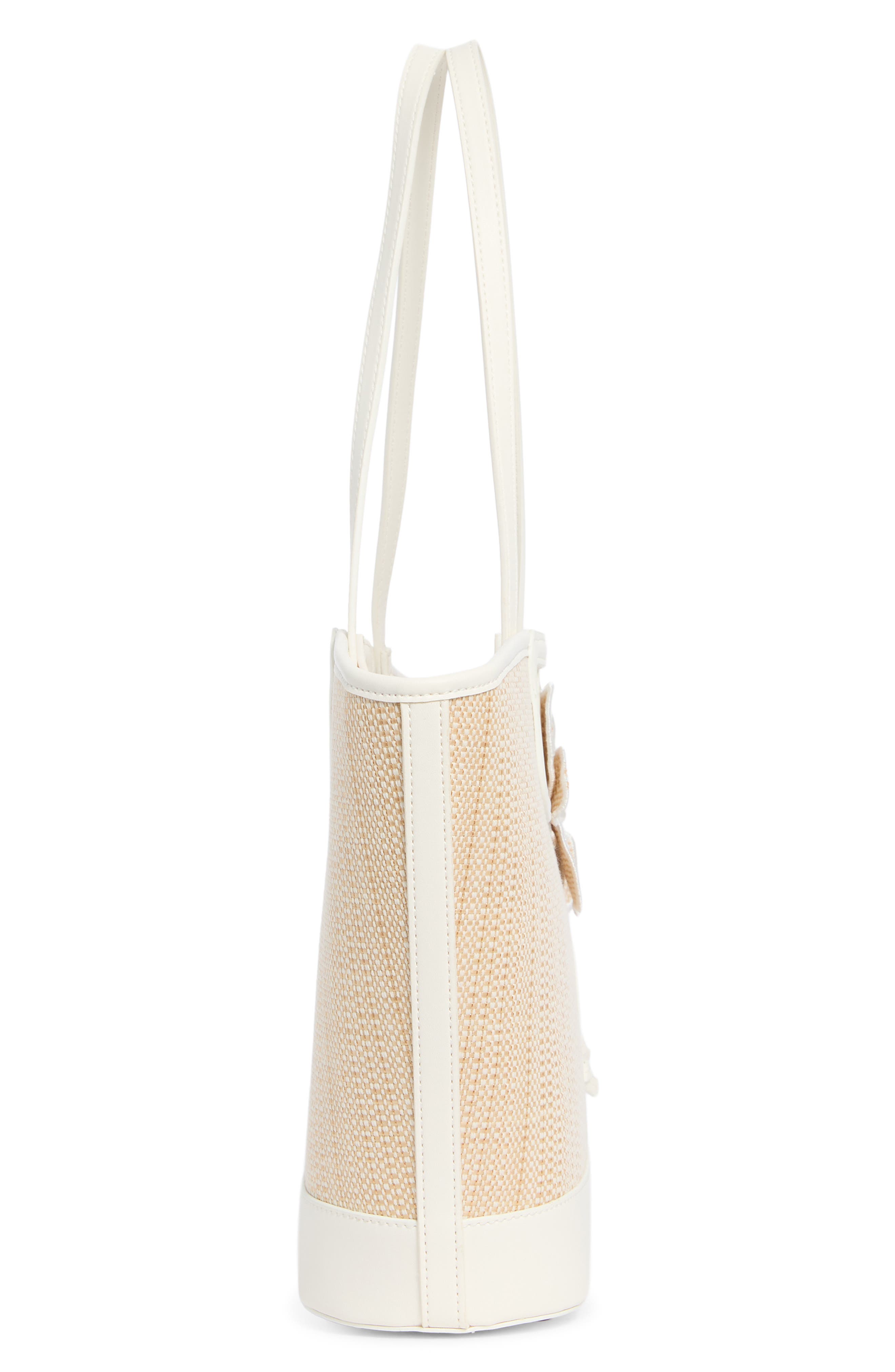 Anne Klein Floral Beaded Woven Tote, Alternate, color, Vanilla