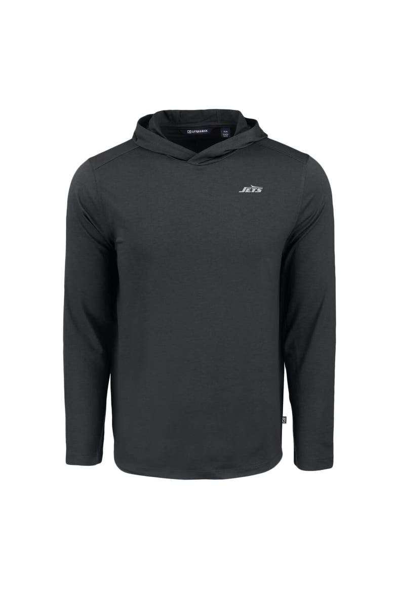 Men's Cutter & Buck Black New York Jets Monochromatic Logo Coastline Epic Comfort Eco Recycled Long Sleeve Hoodie T-Shirt, Alternate, color, Black